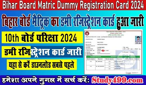 Bihar Board Matric Registration Card 2024 : Bihar Board Matric Dummy Registration Card 2024 Online , बिहार बोर्ड कक्षा 10th डमी रजिस्ट्रेशन कार्ड 2024