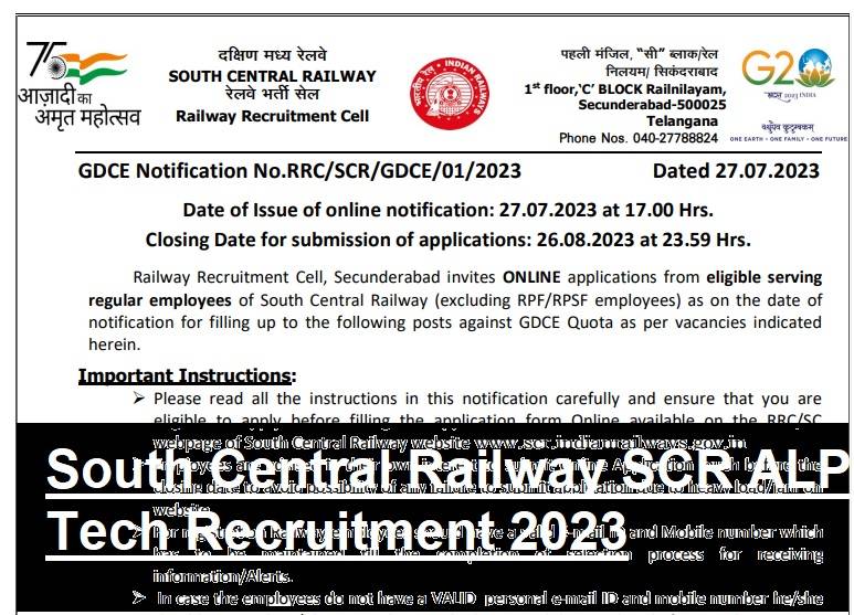 South Central Railway SCR ALP Tech Recruitment 2023