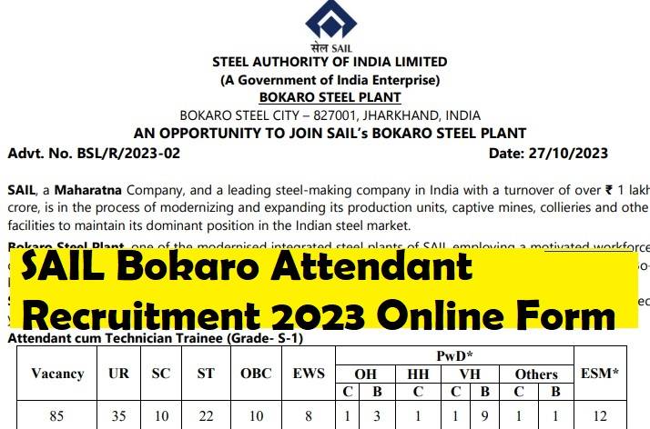 SAIL Bokaro Attendant Recruitment 2023