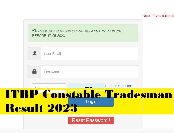 ITBP Constable Tradesman Result 2023