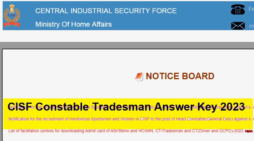 CISF Constable Tradesman Answer Key 2023