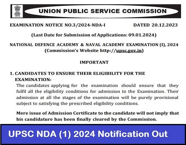 UPSC NDA (1) 2024 Notification Out