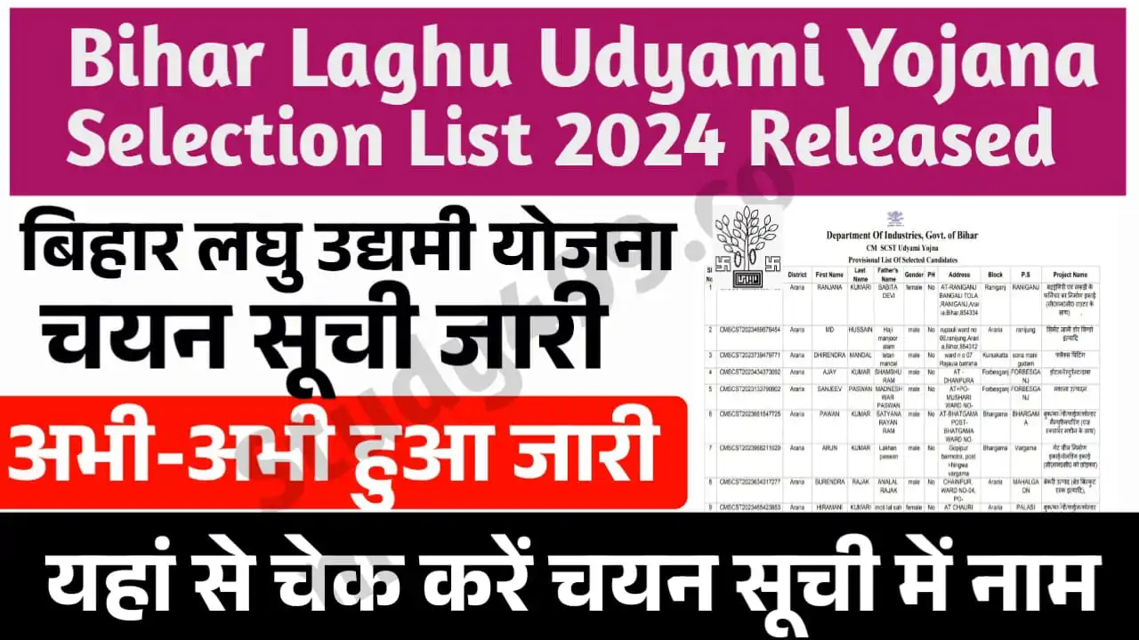Bihar Laghu Udyami Yojana Selection List 2024 - मुख्यमंत्री लघु उद्यमी योजना Selection लिस्ट जारी , Bihar Laghu Udyami Yojana Selection List 2024 Released