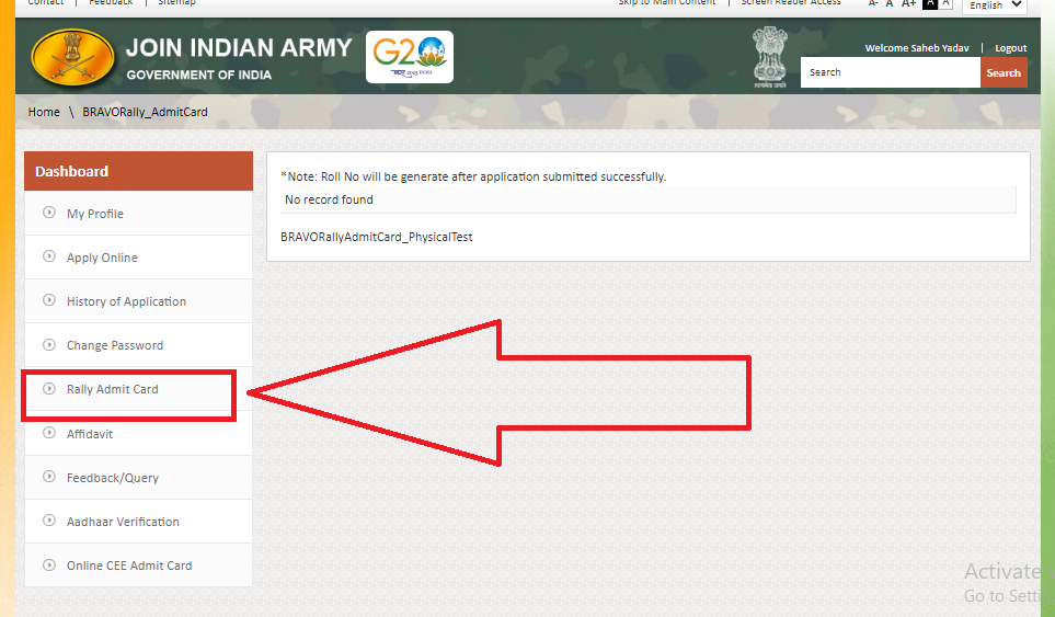 Indian Army Agniveer Rally Admit Card 2024