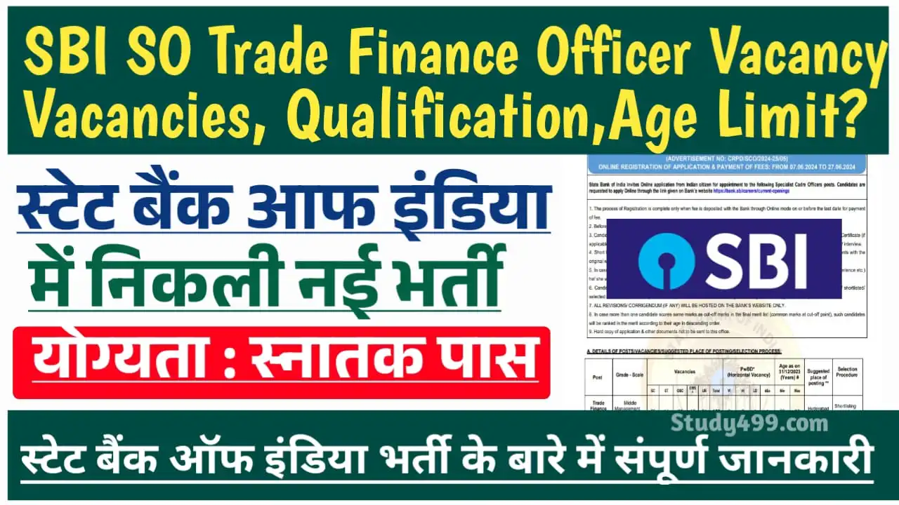 SBI SO Trade Finance Officer Vacancy 2024