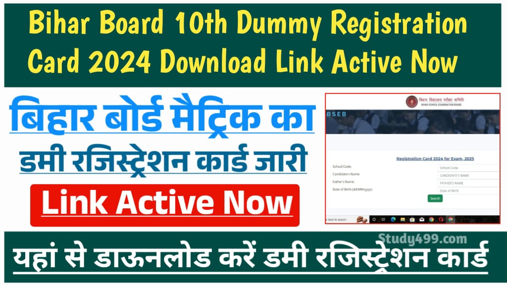 Bihar Board Matric Dummy Registration Card 2025